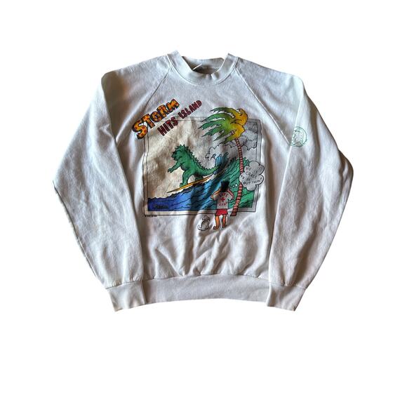 Vintage ‘85 Hobie Godzilla USA Made White Youth M Surf Crewneck Sweatshirt - Picture 1 of 10